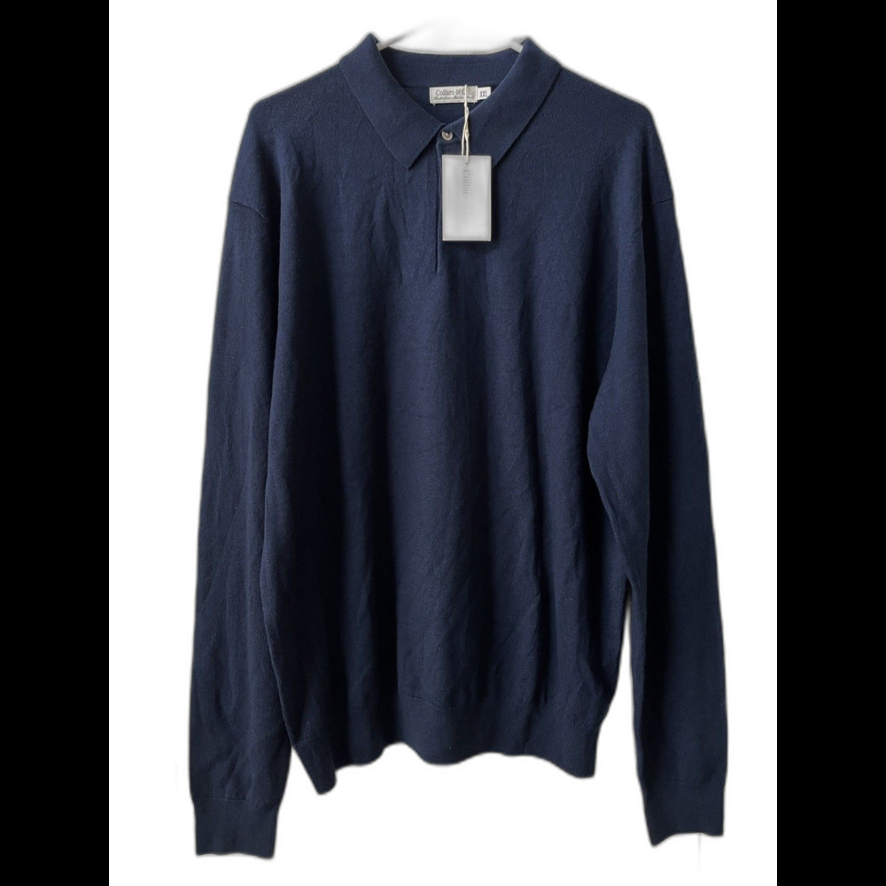 NEW Collars & Co Merino Wool Long Sleeve Polo Sweater Mens XXL Luxury Preppy - Picture 2 of 8